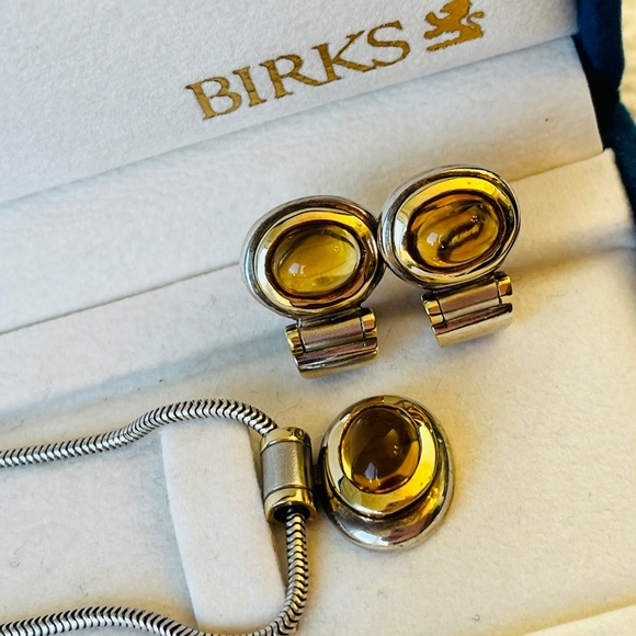 Birks 18K Sterling Citrine Omega Necklace and Earrings Set - Picture 1 of 15